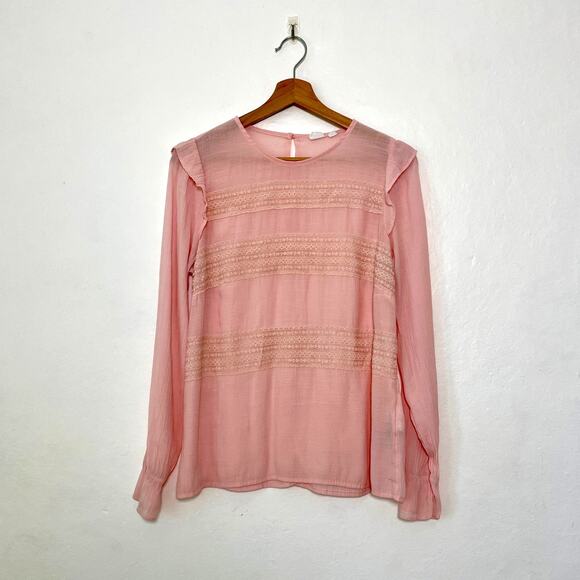 GAP – Pink Lace Panel Long Sleeve Blouse - Picture 1 of 8